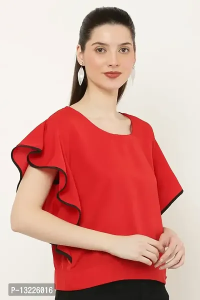 Be Open Women Stylish Fashion Designer Frilled So Comfortable Casual Tops -RED-L-thumb4