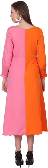 Stylish Orange Crepe Solid Fit And Flare Dress For Women-thumb1