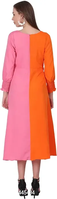 Stylish Orange Crepe Solid Fit And Flare Dress For Women-thumb2