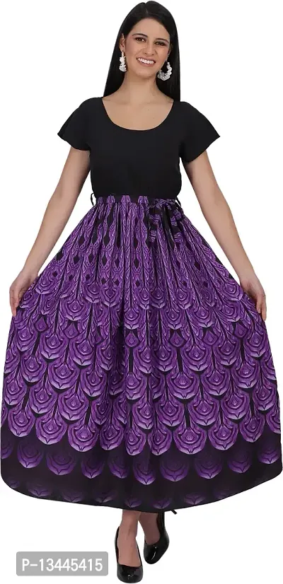 Stylish Purple Crepe Printed Fit And Flare Dress For Women