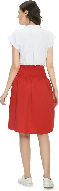 Stylish Red Crepe Solid Fit And Flare Dress For Women-thumb1