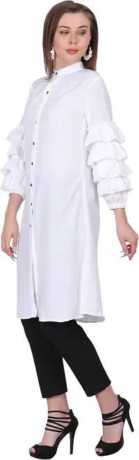 Stylish White Crepe Solid Fit And Flare Dress For Women-thumb1