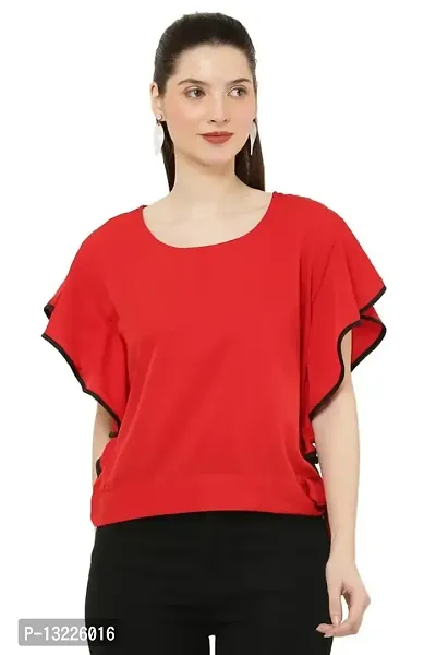 Be Open Women Stylish Fashion Designer Frilled So Comfortable Casual Tops -RED-L