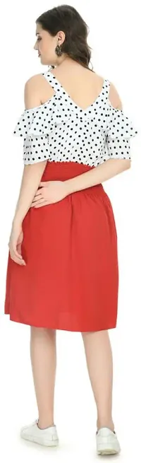 Stylish Red Crepe Solid Fit And Flare Dress For Women-thumb1