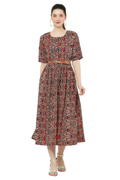 Women's Jaipuri Print Dress With Belt