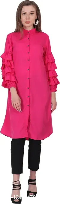 Stylish Pink Crepe Solid Fit And Flare Dress For Women