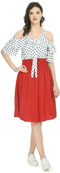 Stylish Red Crepe Solid Fit And Flare Dress For Women