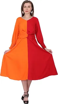 Stylish Orange Crepe Solid Fit And Flare Dress For Women-thumb1