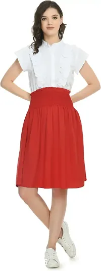 Stylish Red Crepe Solid Fit And Flare Dress For Women-thumb0