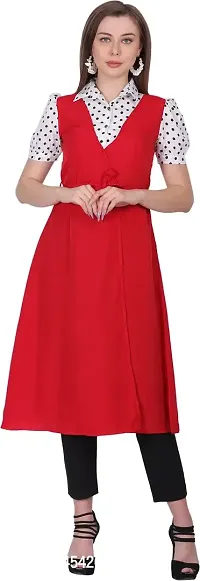 Stylish Red Crepe Printed Fit And Flare Dress For Women-thumb2