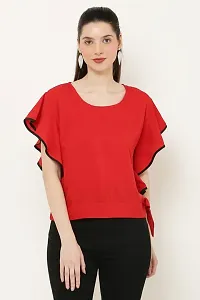 Be Open Women Stylish Fashion Designer Frilled So Comfortable Casual Tops -RED-L-thumb2