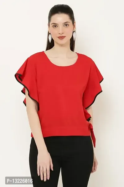 Be Open Women Stylish Fashion Designer Frilled So Comfortable Casual Tops -RED-L-thumb3