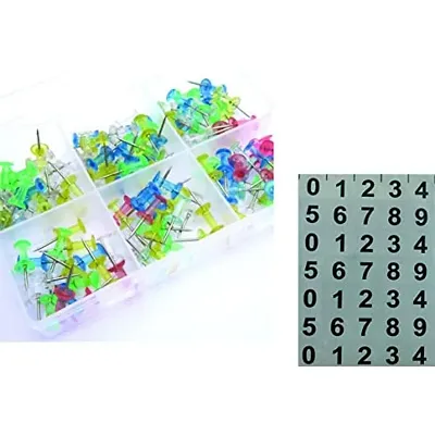 IMPRINT's Multicolor Thumb Pin/Transparent Push Pins 100 Pcs With A Multiple Compartment Resuable Storage Box and Black and White Number Stickers