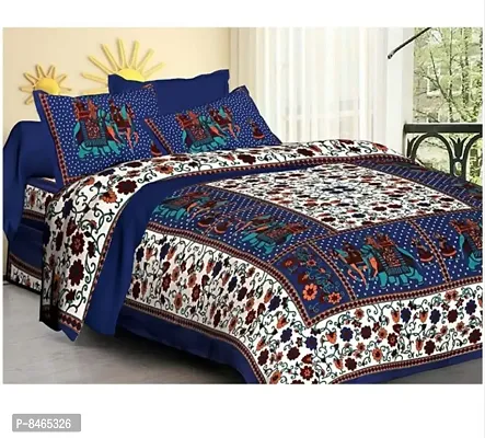 104 Tc Cotton Double Jaipuri Prints Flat Bedsheet