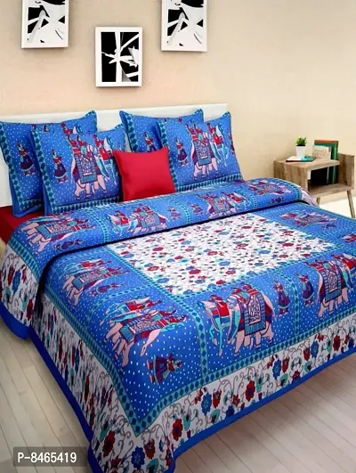 Classic Cotton Printed Double Bedsheet with Pillow Cover