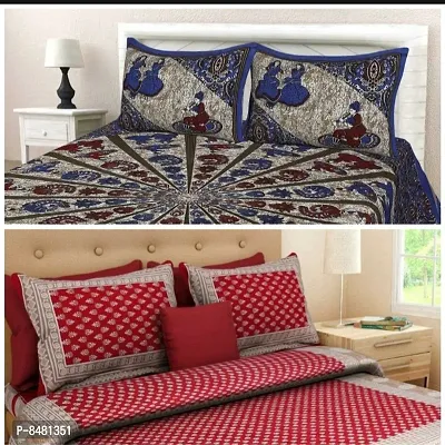 Classic Cotton Printed Double Bedsheet with Pillow Cover, Pack of 2