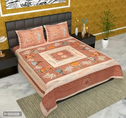 104 TC Cotton Double Jaipuri Prints Flat Bedsheet-thumb0