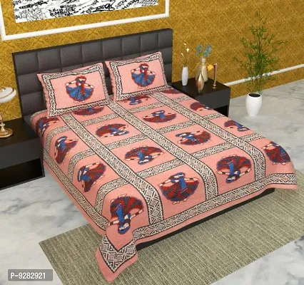 104 TC Cotton Double Jaipuri Prints Flat Bedsheet