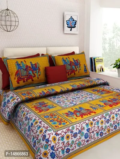 104 TC Cotton Double Jaipuri Prints Flat Bedsheet-thumb0