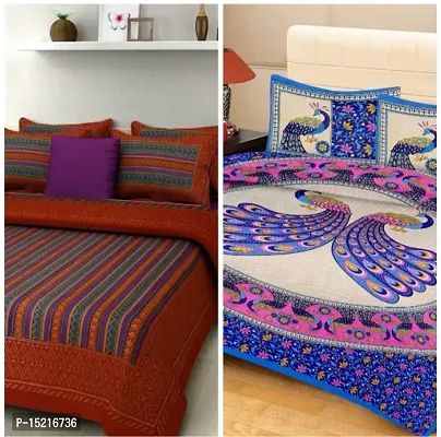 104 TC Cotton Double Jaipuri Prints Flat Bedsheet-thumb0