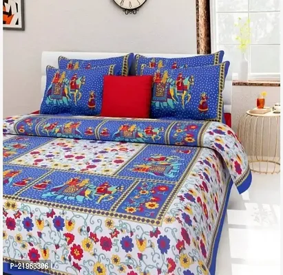 stunning Cotton Double Jaipuri Prints Flat Bedsheet