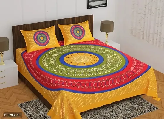 104 TC Cotton Double Jaipuri Prints Flat Bedsheet-thumb0