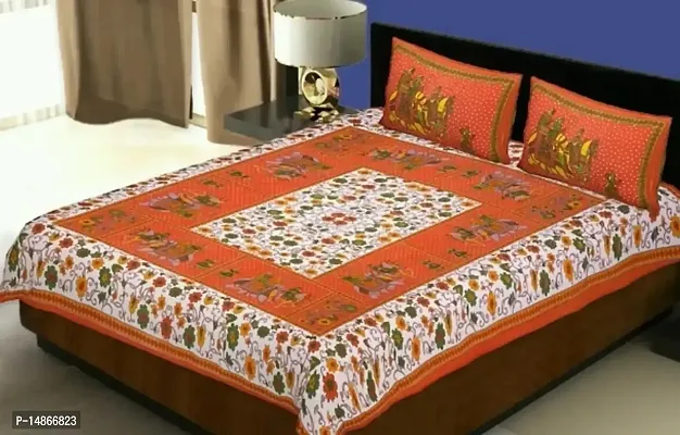 104 TC Cotton Double Jaipuri Prints Flat Bedsheet-thumb0