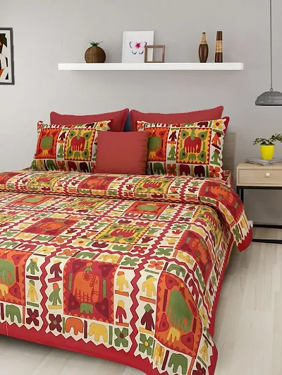 Elegant Cotton Printed Double Bedsheet With Pillow Covers