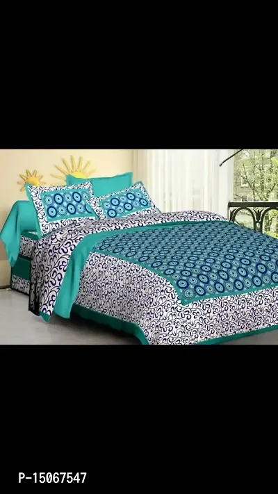 104 TC Cotton Double Jaipuri Prints Flat Bedsheet-thumb0