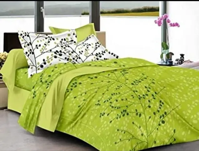 eTape Cotton Floral Design Printed Double Bedsheet with Two Pillow Cover(90X100 Inches) ET-EXL-233-GRN