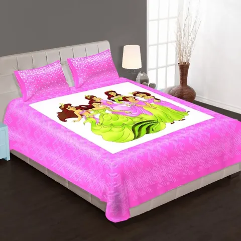 Narsinh Enterprises Cotton Double Printed Jaipuri Bedsheet with 2 Pillow Cover for(6 by 6) Bed - Pink Barbie Doll