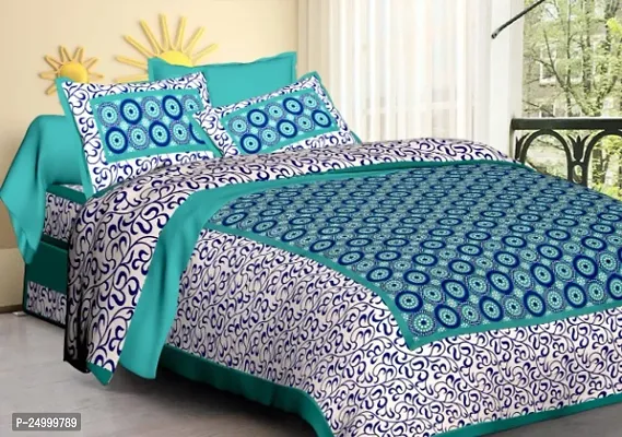 stunning PURE Cotton Double Jaipuri Prints Flat Bedsheet-thumb0