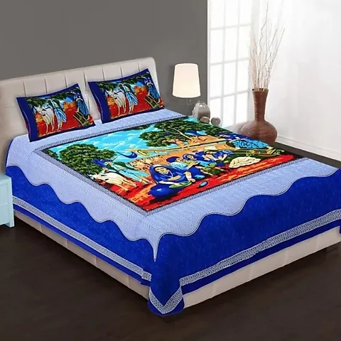 eTape Cotton Rural Cartoon Design Printed Double Bedsheet with Two Pillow Cover(90X100 Inches) ET-EXL-229
