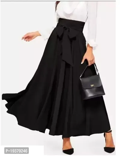 Elegant Black Crepe Solid Skirts For Women-thumb0