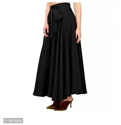 Elegant Black Crepe Solid Skirts For Women-thumb0