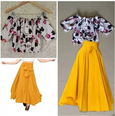 Contemporary Crepe Top with Skirt Set For Women