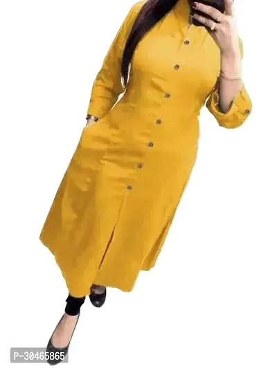 TRENDY COTTON BLEND COLLAR KURTI MUSTARD-thumb0