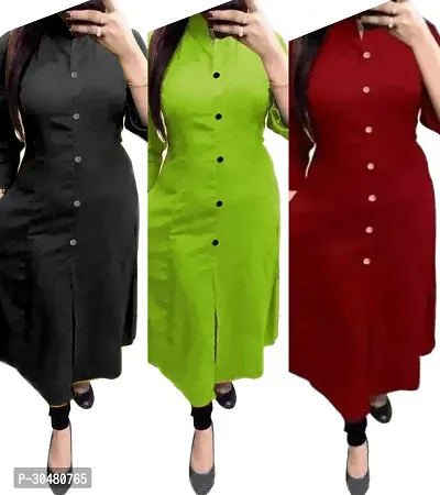 TRENDY COTTON BLEND COLLAR KURTI  BLACK  GREEN  MAROON PACK OF 3-thumb0