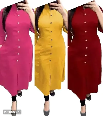 TRENDY COTTON BLEND COLLAR KURTI PINK  MUSTARD  MAROON-thumb0