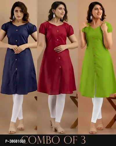 Trendy Cotton Blend Solid Kurta For Women Pack Of 3-thumb0