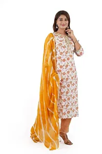 Shree Balaji Women's Cotton Straight Floral Printed Embroidery with Mirror Work Kurti Pant Set with Dupatta - (Yellow)-thumb2