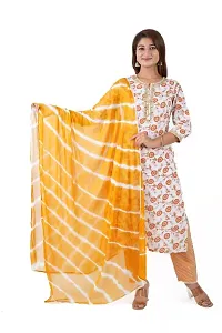 Shree Balaji Women's Cotton Straight Floral Printed Embroidery with Mirror Work Kurti Pant Set with Dupatta - (Yellow)-thumb1