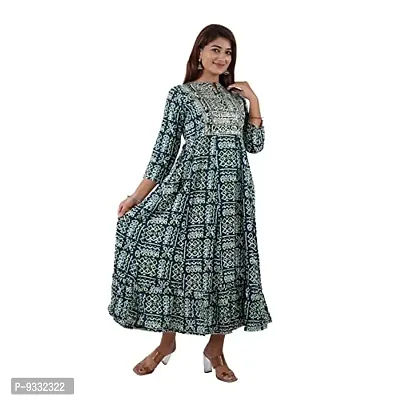 Shree Balaji Women's A-Line Rayon Floral Printed Ethnic Embroidery and Mirror Work Fit  Flared Gown Long Dress (Multicolored)