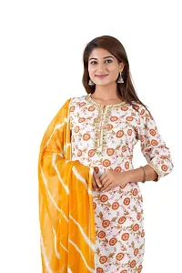 Shree Balaji Women's Cotton Straight Floral Printed Embroidery with Mirror Work Kurti Pant Set with Dupatta - (Yellow)-thumb4