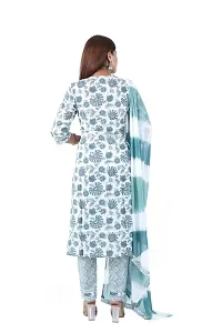 Shree Balaji Women's Cotton Straight Floral Printed Embroidery Kurti Pant Set with Dupatta - (White)-thumb1