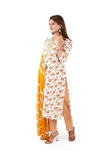 Shree Balaji Women's Cotton Straight Floral Printed Embroidery with Mirror Work Kurti Pant Set with Dupatta - (Yellow)-thumb3