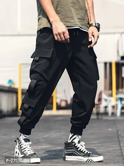 Stylish Black Solid Polycotton Cargo Pant For Men-thumb0