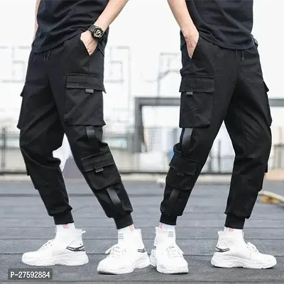 Stylish Black Solid Polycotton Cargo Pant For Men-thumb4