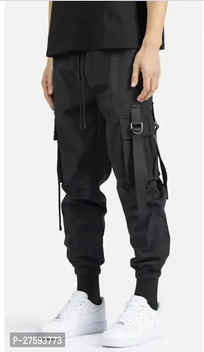 Stylish Black Solid Polycotton Cargo Pant For Men