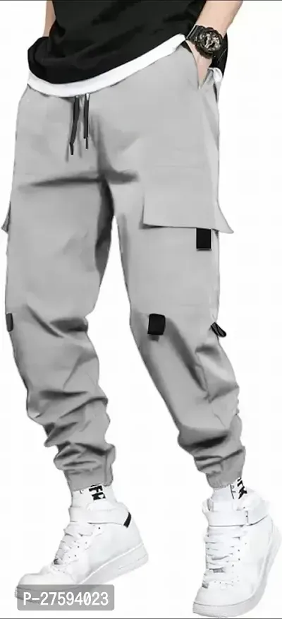 Stylish Grey Solid Polycotton Cargo Pant For Men